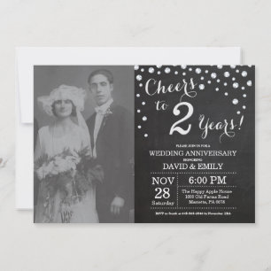 Invitación Aniversario de bodas 2 años Pizarra Negro Plata