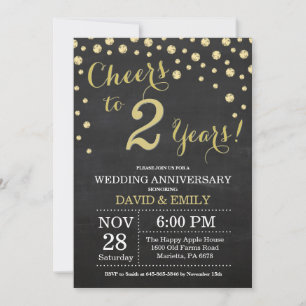 Invitación Aniversario de bodas 2 años Pizarra Negro y Dorado