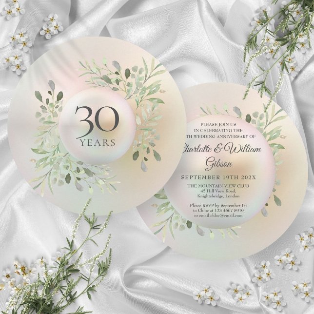 Invitación Aniversario de Bodas 30 Años Perla Verde (30th Wedding Anniversary Greenery Pearl Invitation)