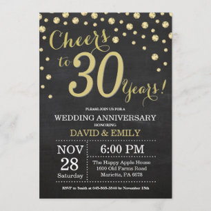 Invitación Aniversario de Bodas 30 Años Pizarra Negro y Dorad