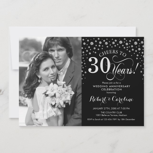 Invitación Aniversario de Bodas 30 - Plata Negro (Anverso)