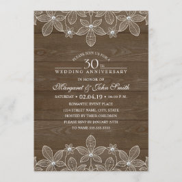 Invitación Aniversario de Bodas 30 Rustico Madera Lace País