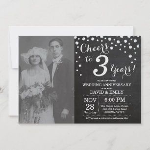 Invitación Aniversario de bodas 3 años Pizarra Negro Plata