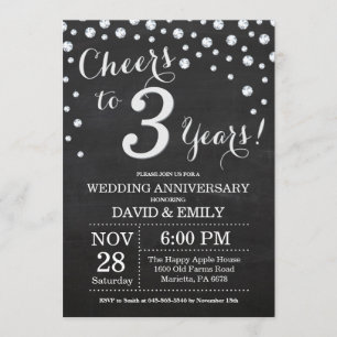 Invitación Aniversario de bodas 3 años Pizarra Negro Plata