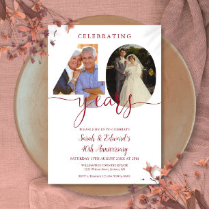 Invitación Aniversario de Bodas 40 2 Fotos Rubí