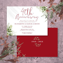 Invitación Aniversario de Bodas 40 Floral Verde