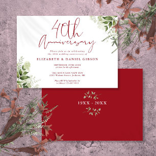 Invitación Aniversario de Bodas 40 Floral Verde