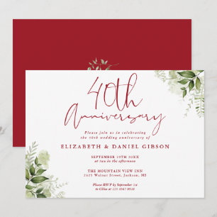 Invitación Aniversario de Bodas 40 Floral Verde