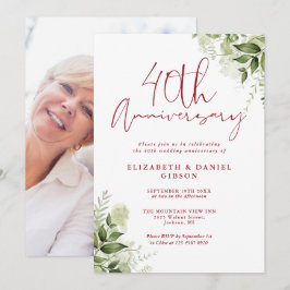 Invitación Aniversario de Bodas 40 Floral Verde Foto