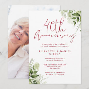 Invitación Aniversario de Bodas 40 Floral Verde Foto