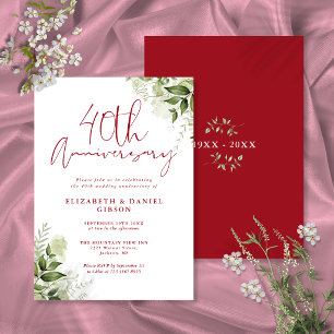 Invitación Aniversario de Bodas 40 Greenery Ruby Script