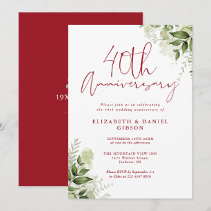 Invitación Aniversario de Bodas 40 Greenery Ruby Script