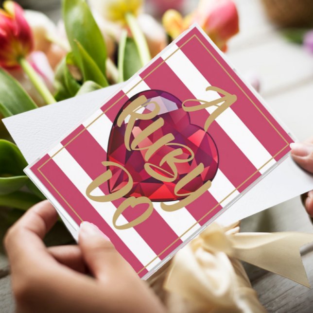 Invitación Aniversario de Bodas 40 Rojo Rayado Elegante (Subido por el creador)