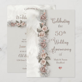 Invitación Aniversario de Bodas 50º Soñadoras Flores Beige Ro
