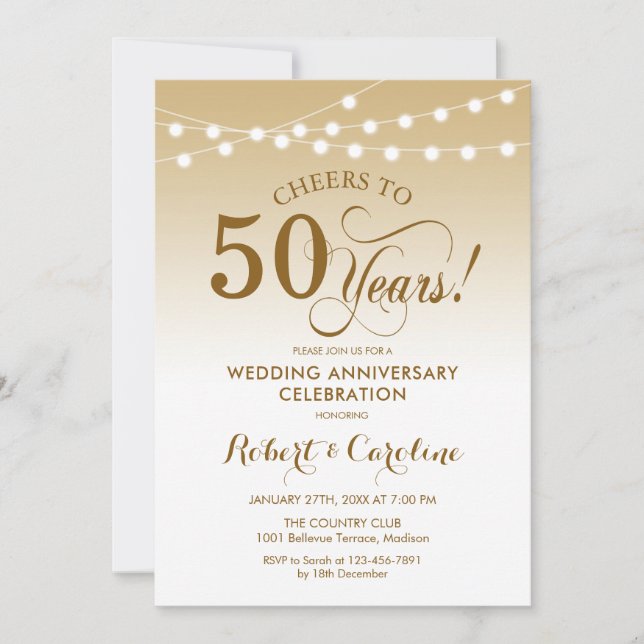 Invitación Aniversario de Bodas 50 - Blanco Oro (Anverso)