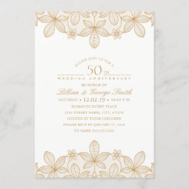 Invitación Aniversario de Bodas 50 Elegante Encaje Dorado