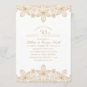 Invitación Aniversario de Bodas 50 Elegante Encaje Dorado