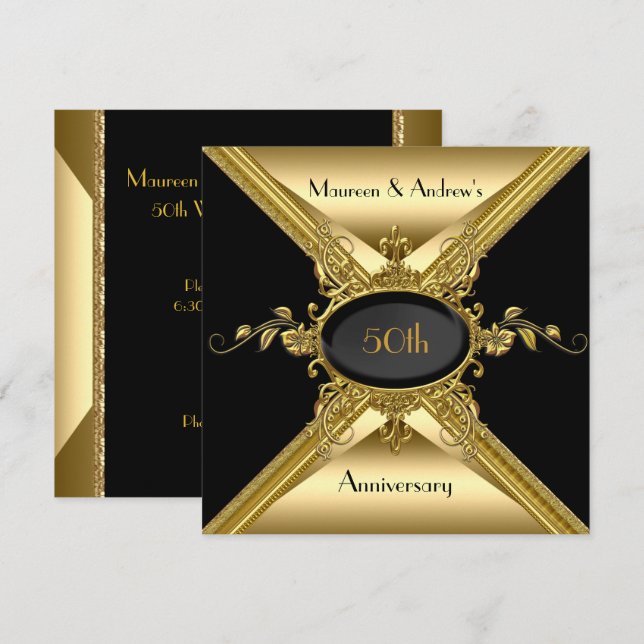 Invitación Aniversario de Bodas 50 Elegante Oro Dorado (Anverso / Reverso)
