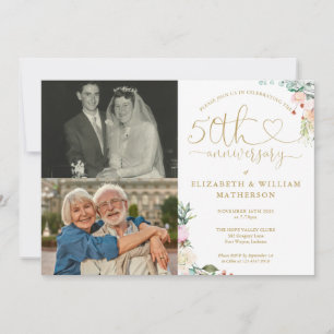 Invitación Aniversario de Bodas 50 Floral Monograma 2 Fotos