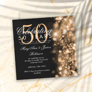 Invitación Aniversario de bodas 50 glamurosas chispas doradas