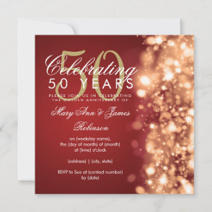 Invitación Aniversario de bodas 50 glamurosas chispas doradas