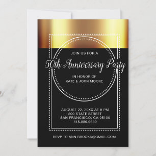 Invitación Aniversario de Bodas 50 Metalizado Dorado Negro