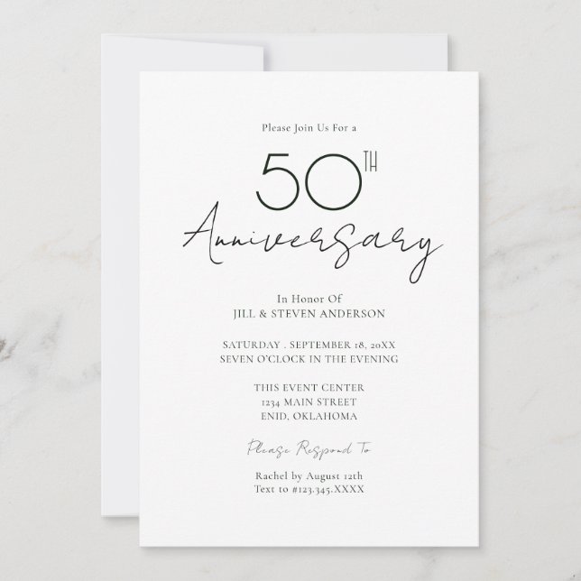 Invitación Aniversario de Bodas 50 Minimal (Anverso)