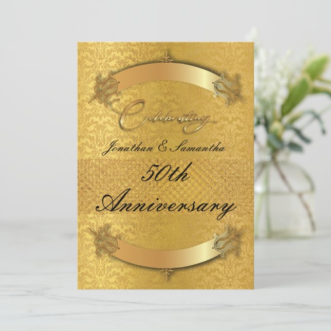 Invitación Aniversario de bodas 50 personalizado de oro (Anverso de pie)