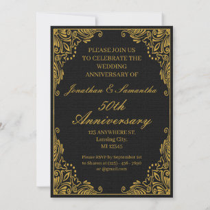 Invitación Aniversario de bodas 50 personalizado Dorado Negro