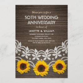 Invitación Aniversario de Bodas 50 Rustico Girasoles Encaje