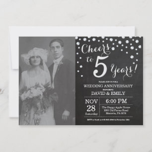 Invitación Aniversario de bodas 5 años Pizarra Negro Plateado