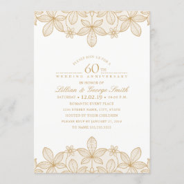 Invitación Aniversario de Bodas 60º Elegante Encaje Dorado