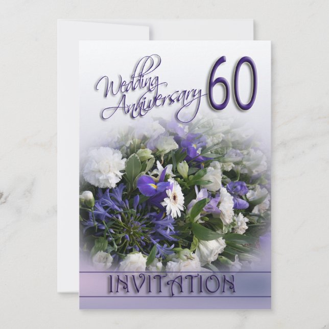 Invitación Aniversario de Bodas 60 años Flores Azu (Anverso)