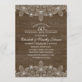 Invitación Aniversario de Bodas 60 Rustico Madera Lace Campes