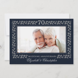 Invitación Aniversario de Bodas 70 Azul Marino Plata Foto