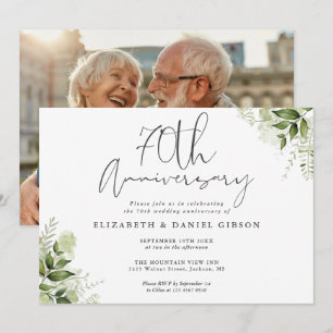 Invitación Aniversario de Bodas 70 Verde Floral Foto