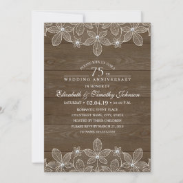 Invitación Aniversario de Bodas 75º Rustico Madera Encaje Cam