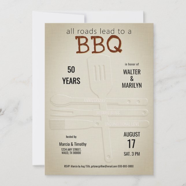 Invitación Aniversario de bodas al estilo Barbecue (Anverso)
