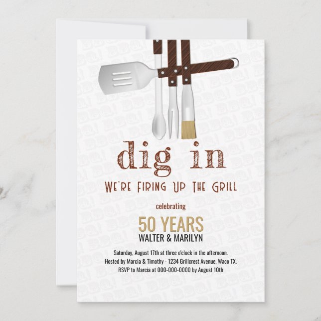 Invitación Aniversario de bodas al estilo Barbecue (Anverso)