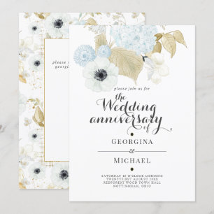 Invitación Aniversario de bodas azul aguamarina dorado floral