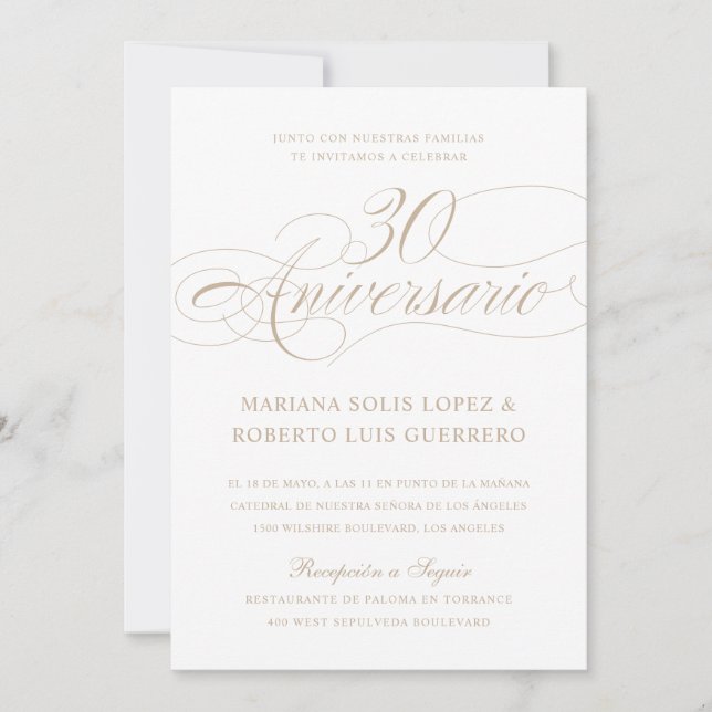 Invitación Aniversario de Bodas Boda en español de 30 años (Anverso)