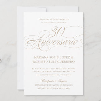 Invitación Aniversario de Bodas Boda en español de 30 años
