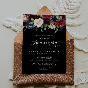 Invitación Aniversario de Bodas Botánico Negro Rústico 50