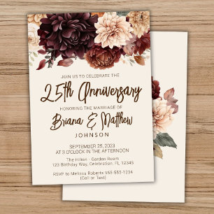 Invitación Aniversario de bodas Brown Beige Ivory Floral 25