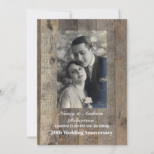 Invitación aniversario de bodas campestre rústico 50 años (Anverso)