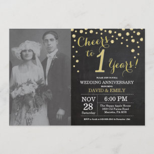Invitación Aniversario de bodas de 1 año Pizarra Negro y Dora