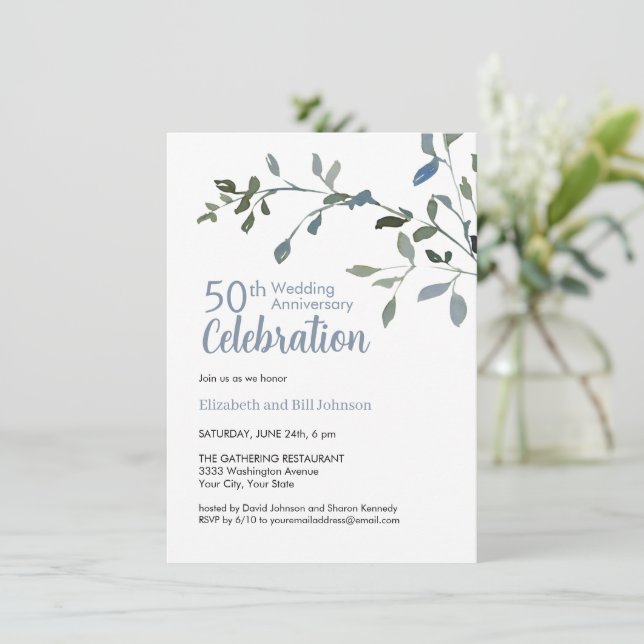 Invitación Aniversario de Bodas de 25 Años Elegante Acuarela  (Anverso de pie)