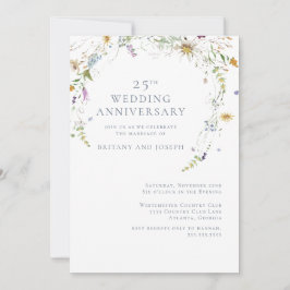 Invitación Aniversario de bodas de 25 años Floral Azul Wildfl