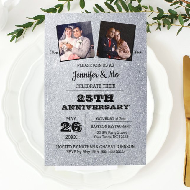 Invitación Aniversario de Bodas de 25 años Foto con Purpurina (Subido por el creador)