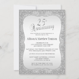 Invitación Aniversario de Bodas de 25 años Silver Glitter | T
